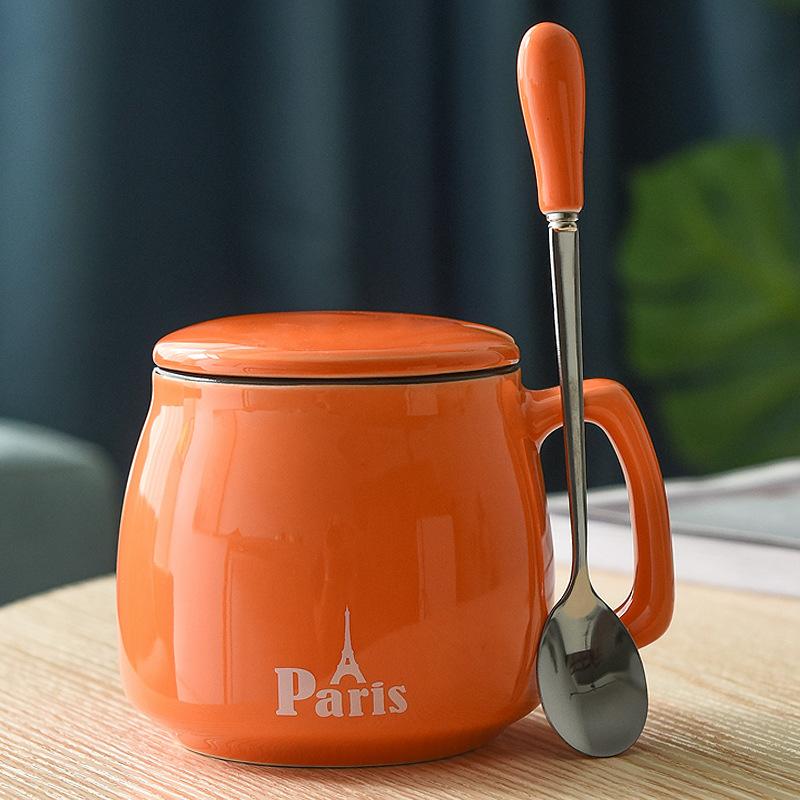 Creative Ceramic Cup With Lid And Spoon Milk Cup Day Breakfast Cup Coffee Cup Customization