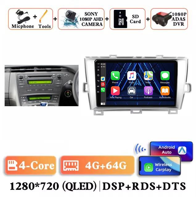 Android 14 Carplay Auto For Toyota Prius 3 XW30 2009 2010 2011 2012 2013 - 2015 RHD Car Radio Multimedia Player GPS Stereo DSP
