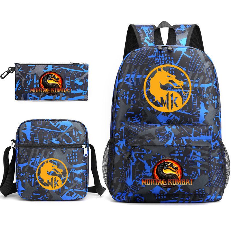 Mortal Kombat Book Bag Threepiece Set With Waterproof Oxford Fabric For Casual Travel