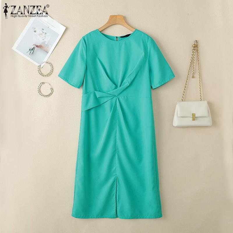 ZANZEA Vestido informal de verano para mujer, cuello redondo, holgado, manga corta