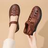 Soft Leather Soft Sole Mother Shoes Bag Head Sandals Women's Comfortable Non-slip Single Shoes Hollow Hole Shoes Middle-aged and Elderly Leather Sho