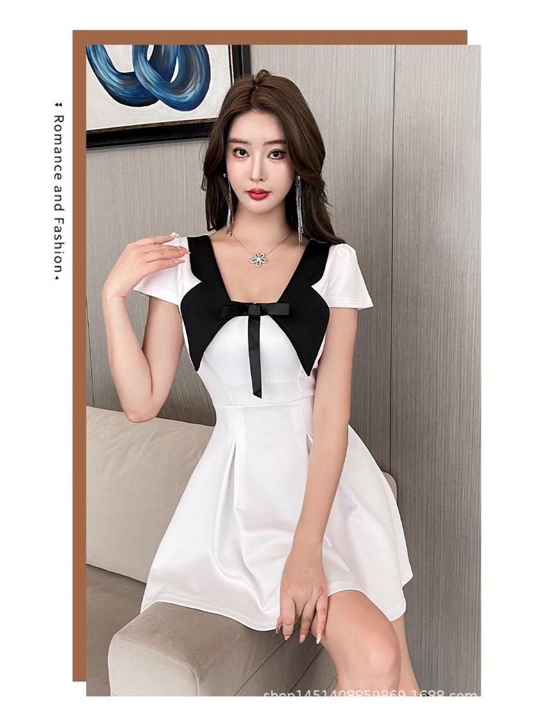 Women's Nightclub Waist-Cinching A-Line Dress - Slimming Belly-Hiding Soft Spa Technician Attire