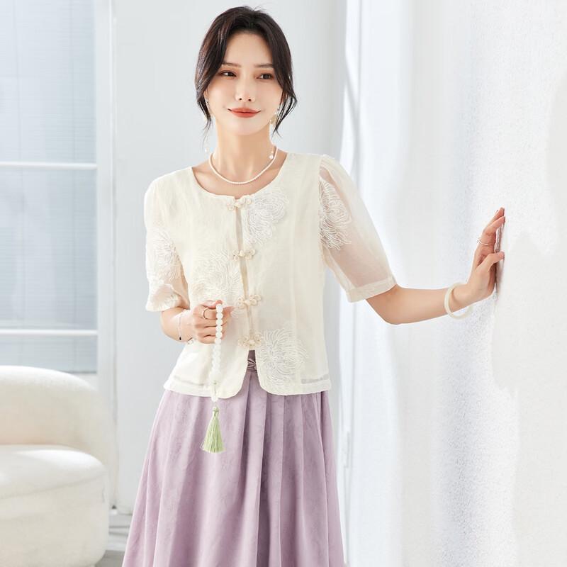 TERRE BLEUE Women s New Chinese Style Short Sleeve Loose Shirt M