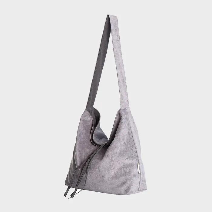 Plain Easy Corduroy Suede Reversible Shoulder Bag - Gray