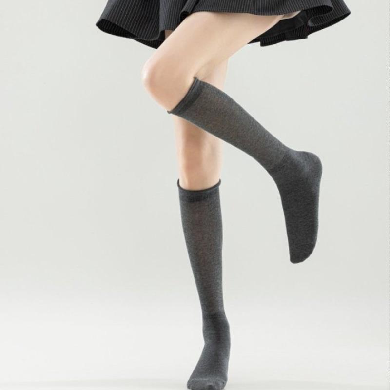 Female Spring and Summer Thin Style Pure Cotton Roll Edge Breathable Calf Socks