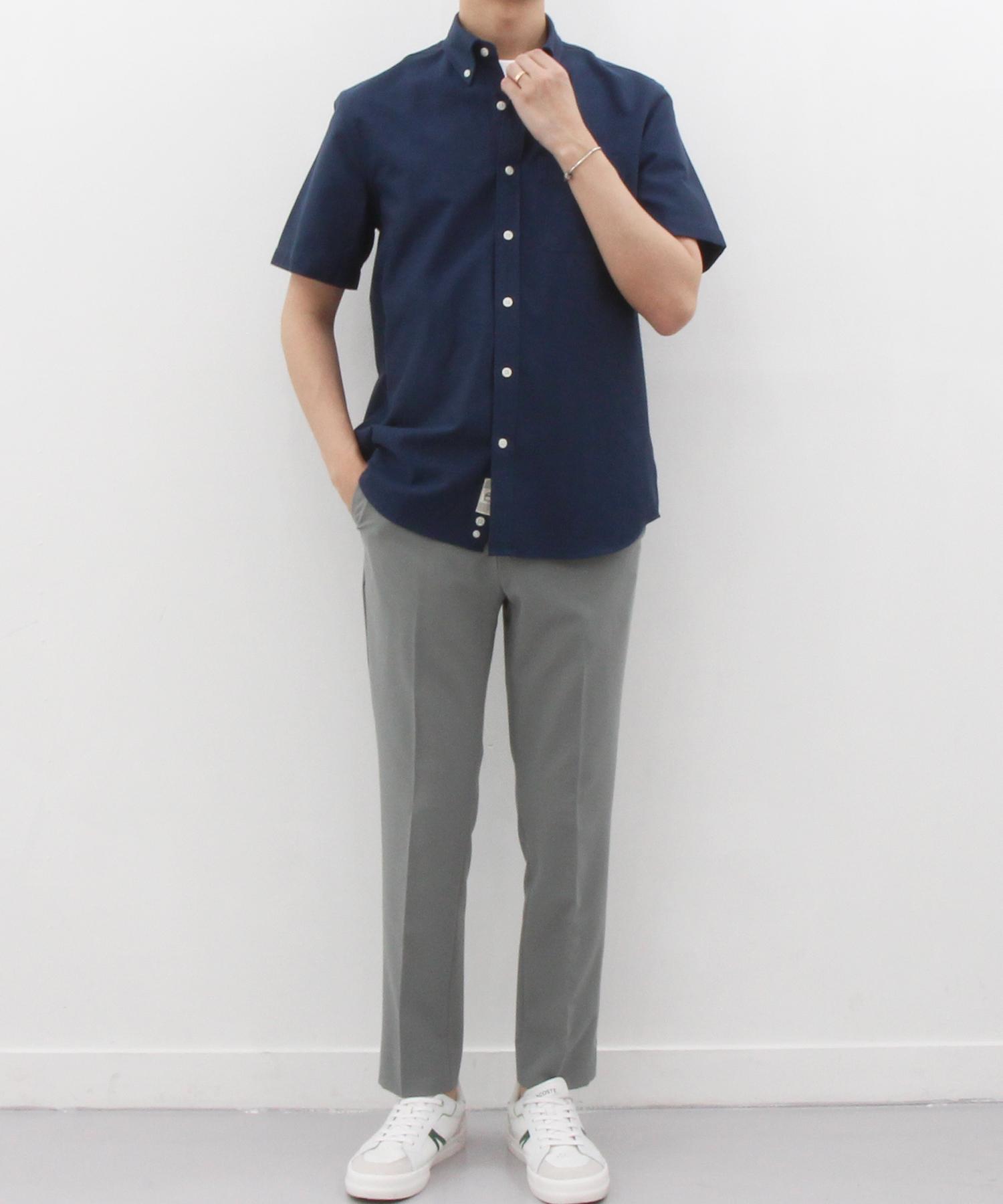 The Shirt Studio Navy Short Sleeve Loose Fit Cotton Blend Oxford Button-Down Shirt 105