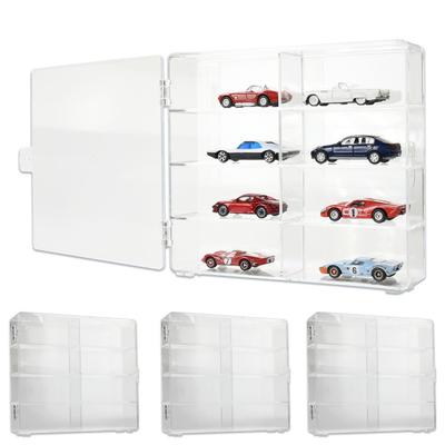 Miniature Car Collection Display Case, 8 Squares X 4 Set, Clear, Stackable, for Home or Store