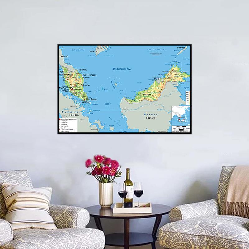Geographic Map English Map Malaysia Map Canvas Painting Living Room Home Decoration Children School Supplies