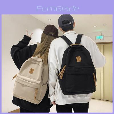 Simple Solid Color Letter Decoration Student Leisure Backpack For Travel And School