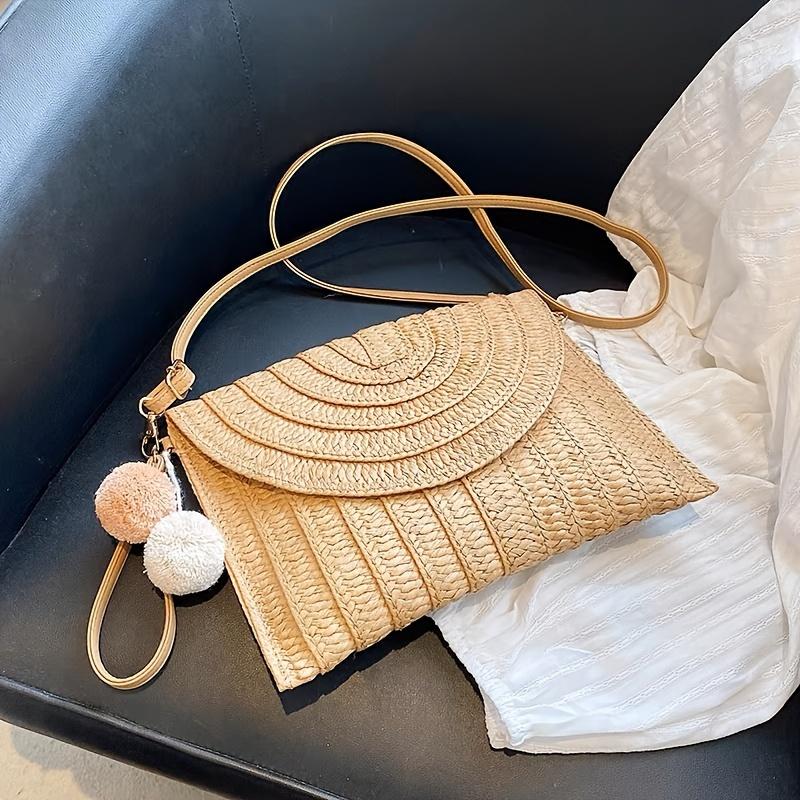 Summer Beach Handmade Straw Woven Clutch Elegant Women'S Casual Shoulder Crossbody Bag With Detachable Shoulder Belt