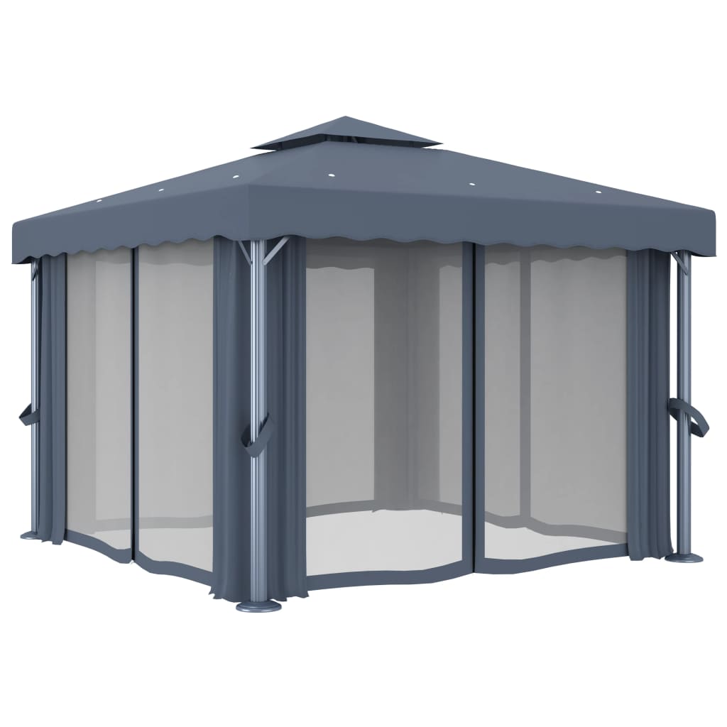 Gazebo with Curtains & LED String Lights 3x3 M Anthracite