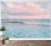 Pink Sky Tapestry, Teal Sea Ocean with Pink Cloud Wall Tapestry for Bedroom, Pastel Nature Landscape Wall Hanging Tapestry Wall