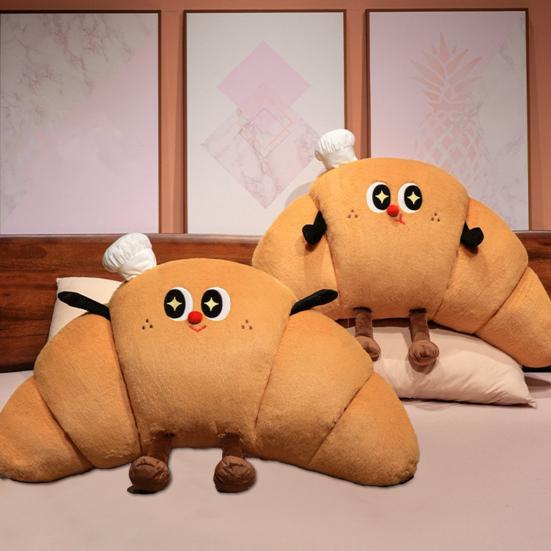 Croissant Shaped Stuffed Pillow Cute Plush Croissant Pillow with Legs Back Cushion Lumbar Support Pillow