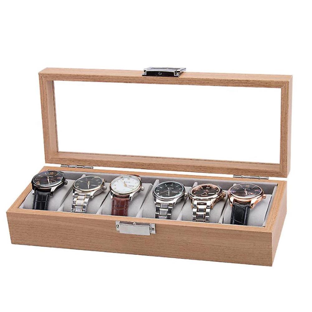3/6 Grid Slot Watches Case Wooden Glass Watch Box Display Jewelry Metal Lock Organizer Wooden Watch Storage Box