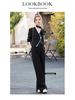Stylish Spring 2025 Women's Patchwork V-neck Jacket & Wide-leg Pants Two-piece Set