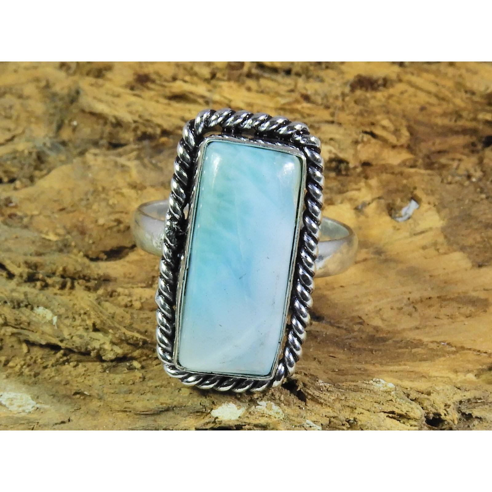 

Natural Larimar Pectolite Gemstone 925 Solid Sterling Silver Ring Size US-8 PG-162