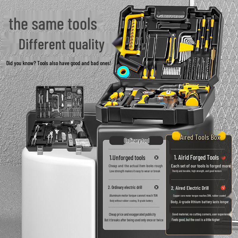 Aierde Multifunctional Household Tool Set with Electric Drill for Woodworking and Repairs