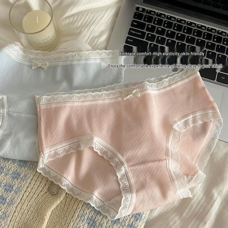 7A Antibacterial Cotton Lace-Trim Seamless Mid-Waist Underwear for Girls