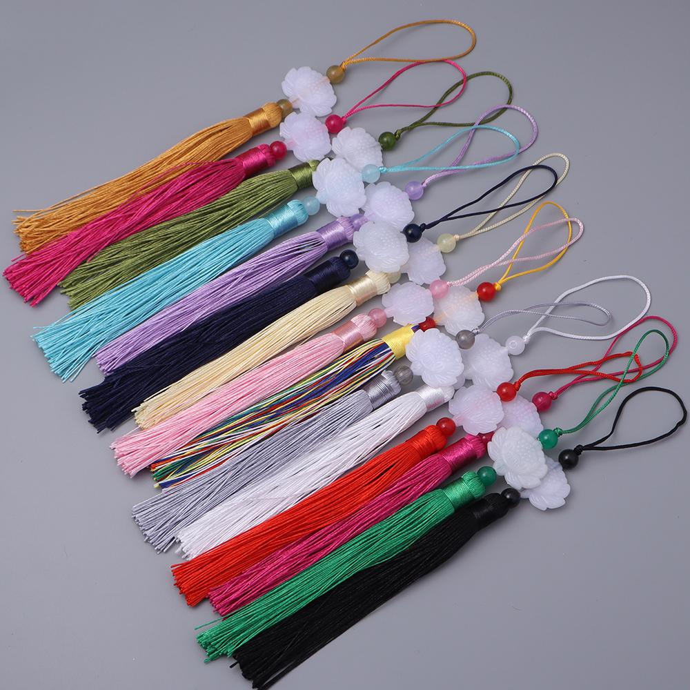 10pcs 23cm Tassel Silk Fringe Trim Colorful Handmade White Jade Lotus Tassels For DIY Bookmarks Souvenir Home Party Gift Decor