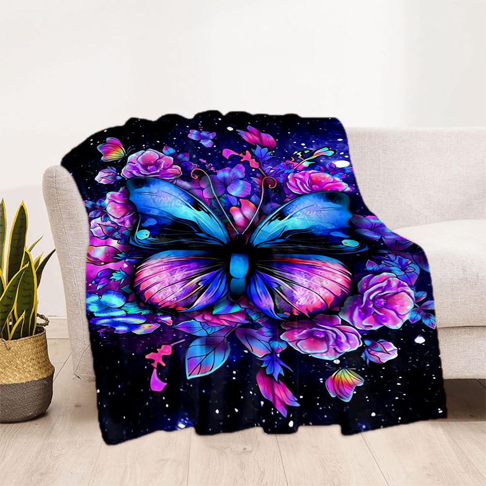 1pc Colorful Butterflies Flowers Blanket Soft and Warm for Sofa Office Camping Travel Livingroom Great Gift for Friends and Family Comfortable