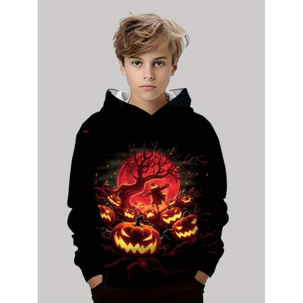 Kids Halloween Sweatshirt Boys Girls Pumpkin Head Elements 3D Print Hoodies Autumn Winter Fashion Pullover Children Clothes