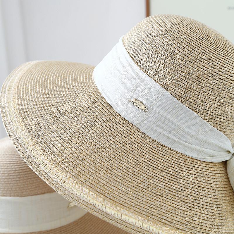French bow elegant straw hat women's spring summer eaves sun hat beach vacation face hat