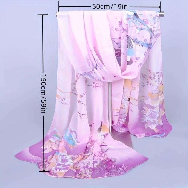 160*50cm Chiffon Fashion Scarf - Striped Floral Print Shawl For Sun Protection And Holiday Gifts