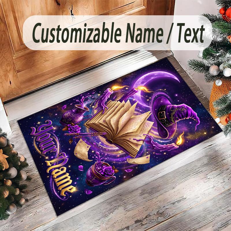 Witchcraft Theme Crystal Velvet Rug Personalized Custom Name Text Soft Floor Mat Home Decor
