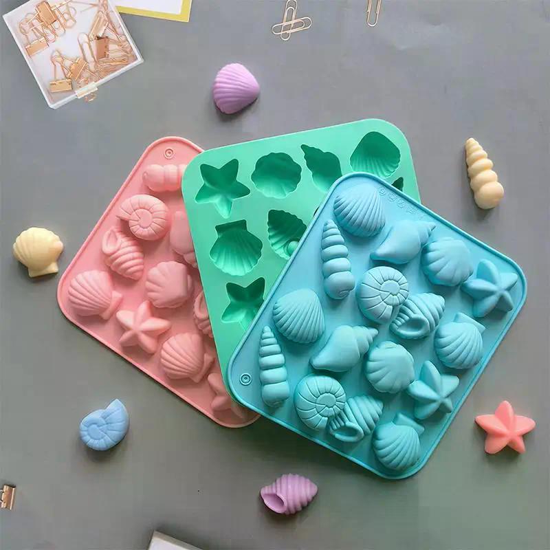 16 Cavity Seashell Conch Starfish Silicone Molds Ocean Silicone Mold DIY Pudding Ice Grid Candy Chocolate Cake Baking Mold