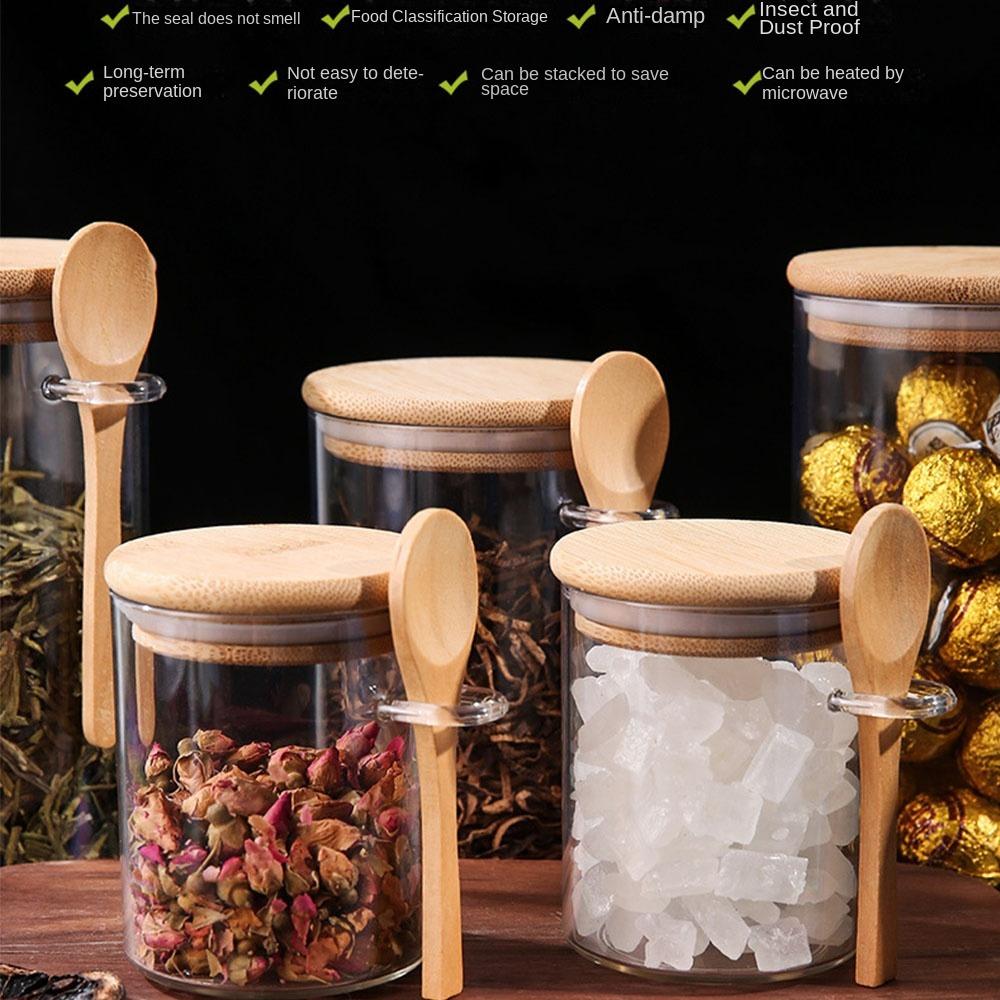 Transparent Spice Jars With Lids And Spoons Food Storage Pots New Sealed Can Home