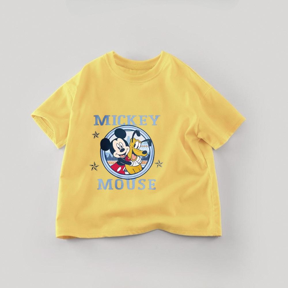 Solid Color  Mickey Children T-shirt Summer Clothing  Cartoon Casual Tees Crewneck Short Sleeved Tops Kids Tees
