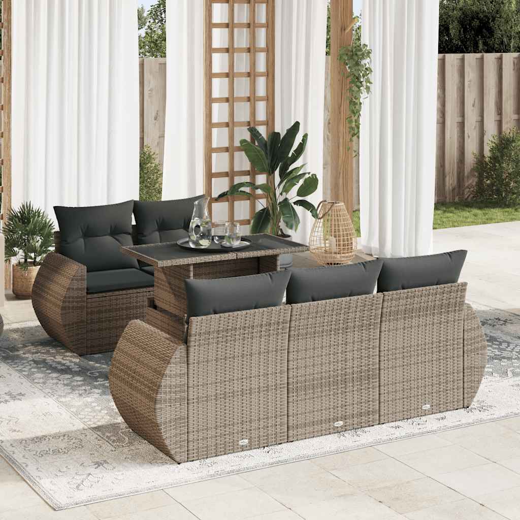 Vidaxl 6-Cz. Set di Mobili da Giardino con Cuscini, Grigio, Polyrattan