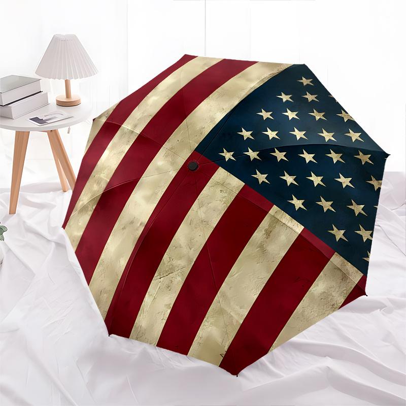 Flag,Stars Automatic Folding Umbrella 8 Ribs Lightweight Design, Durable Iron Frame, Compact and Portable, Ideal Birthday or Christmas Gif