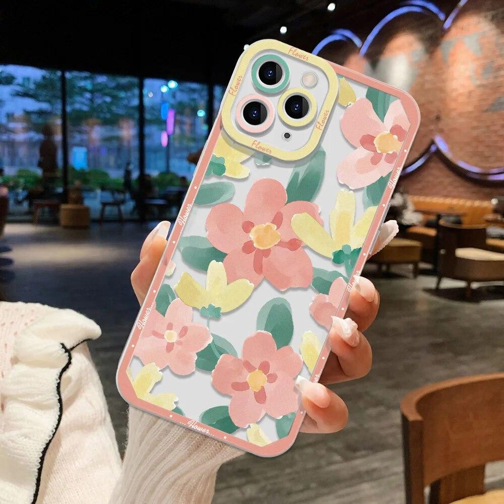 Flower Phone Case For iPhone 11 Case iPhone 13 12 14 15 Pro Max 12 13 Mini XR XS X 7 8 15 Plus SE 2020 Soft Silicone Back Cover