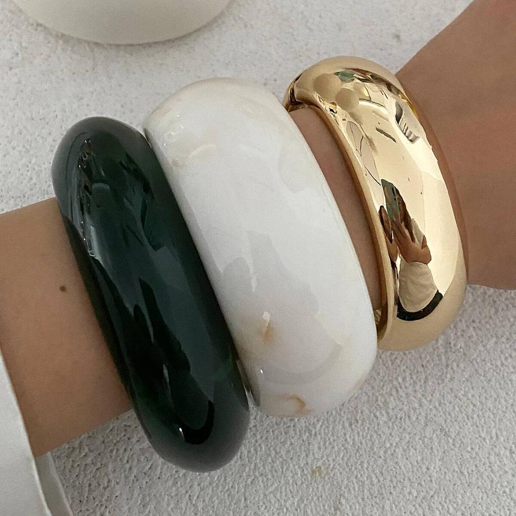 Salircon Vintage Irregular Resin Acrylic Thick Wide Bracelet Bangle Women Hip Hop Punk Exaggerated Heavy Metal Bangles Jewelry