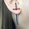 Fashion Punk Jewelry Cool Sword Gothic Kinitial Piercing Earrings for Women Men Gothic Crystal Ear Jacket Dagger Studs Earring