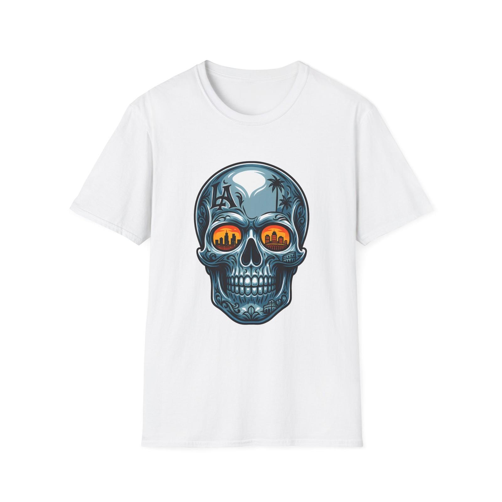 Unisex Softstyle T-Shirt Chrome Skull LA Los Angeles Tattoo Skyline S