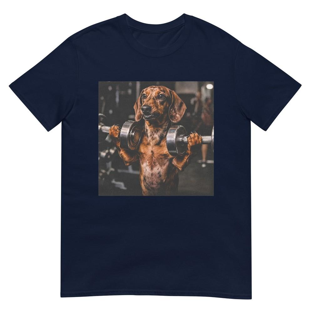 Dachshund Workout Graphic Wiener Gains Dog Weightlifting Tshirt S