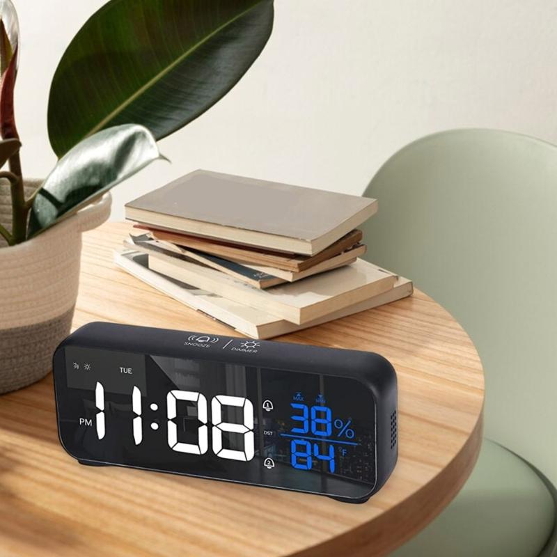 1200mAh Music LED Digital Alarm Clock Voice Control Temperature Humidity Display Desktop Clock Home Table Decoration