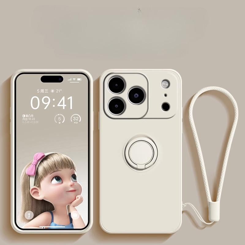 

Liquid Silicone Phone Case For iPhone 17 Pro Max 14 15 Plus 11 12 13 Mini 16E Air 16 Pro With Lanyard Magnetic Ring Holder Cover iPhone 16e
