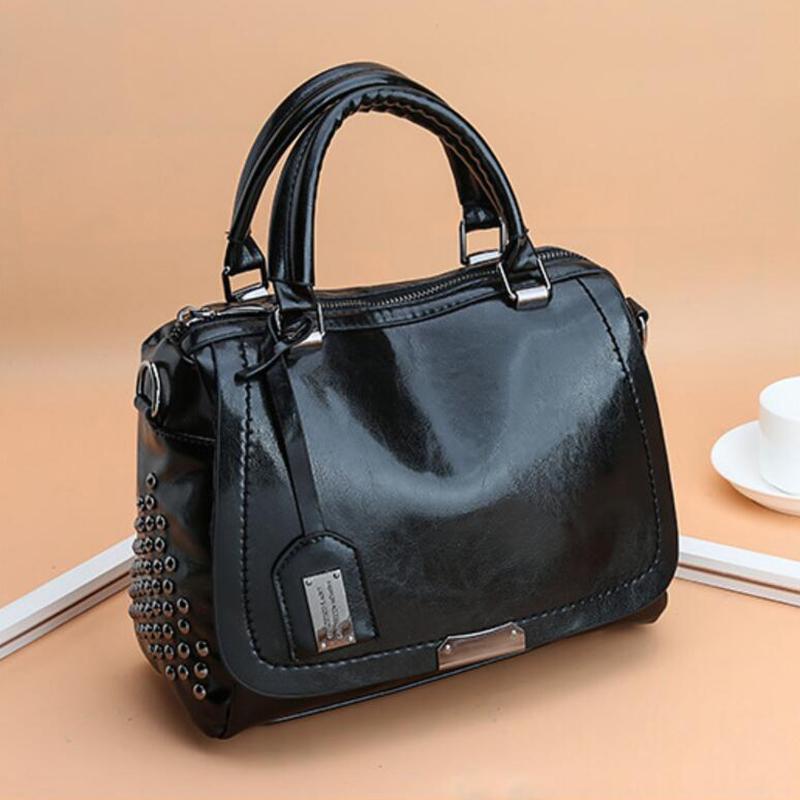 Yogodlns Vintage Boston PU Leather Luxury Handbags Purse Women Shoulder Crossbody Bags Rivet Designer Female Pillow Tote