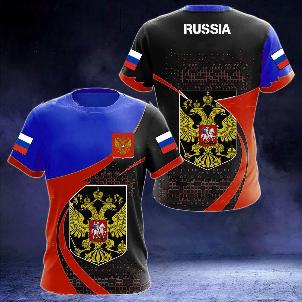 2025 new hot-selling Russian 3D short-sleeved T-shirt casual loose round neck Russian flag short-sleeved top T