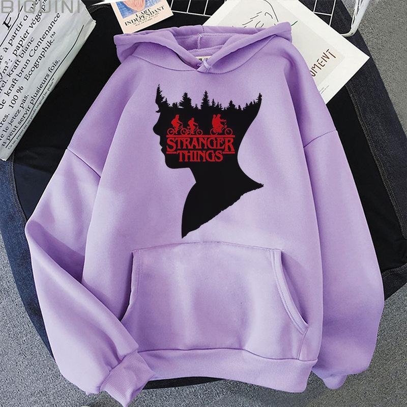 Stranger Things Printed Hoodie Top with Fleece Hoodie 6629