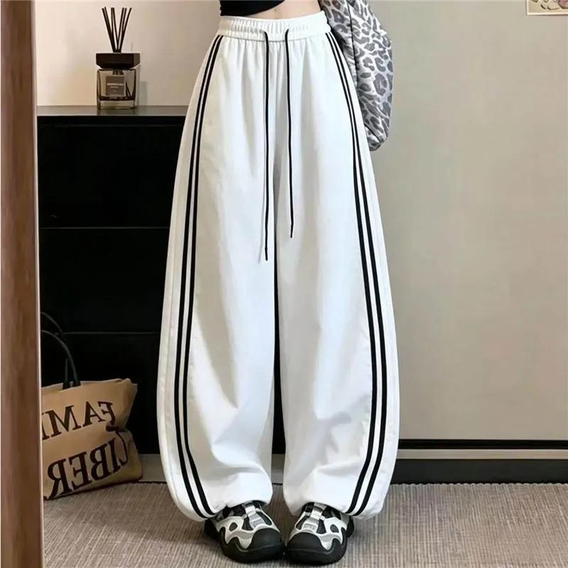 Løse Joggingbukser Dame Striber Snoretræk Bukser Streetwear Hip Hop Y2k Baggy Vide Ben Træningsbukser Afslappet Mode Tynde Bukser
