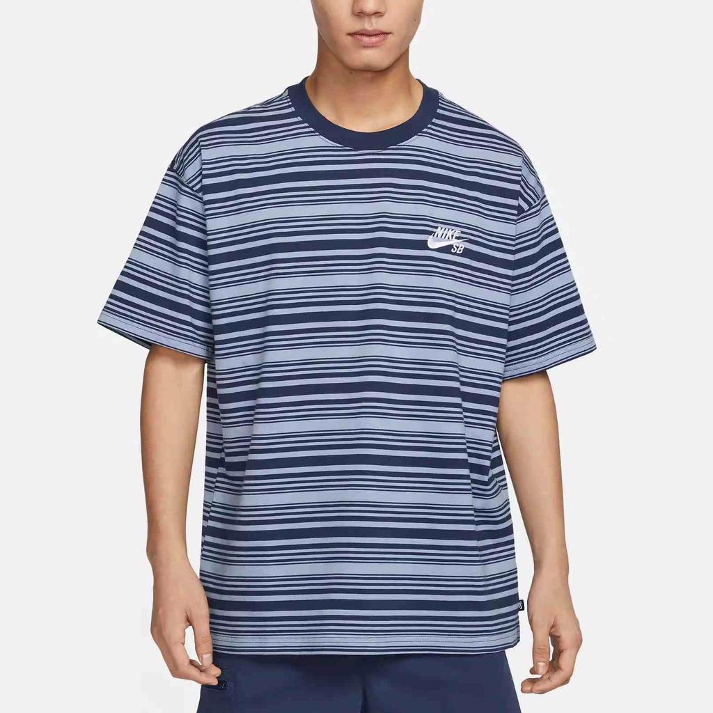 Nike Sb All Over Print Striped Crew Neck Loose Short Sleeve T-Shirt Men Tops Slate-Blue FQ3712-493