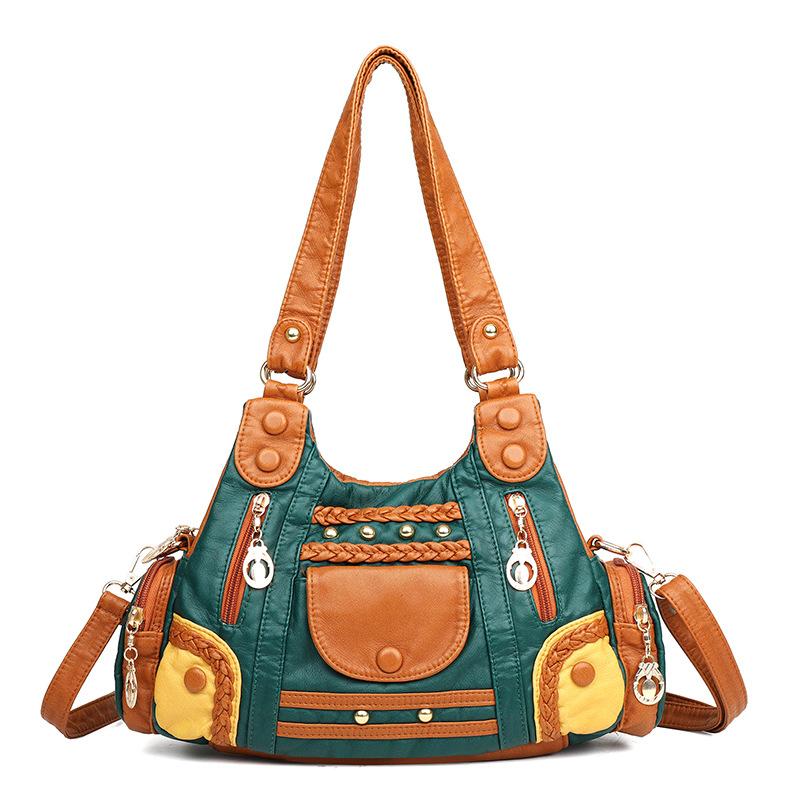 New women's bag soft leather texture messenger bag fashion color matching shoulder bag large capacity anti-splashing handbag