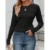 Women Long Sleeve Solid Color Top Round Neck Shirt for Autumn Winter
