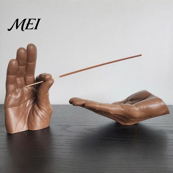 Decorative Home Accessories Creative Hand Shape Incense Burner, Resin Ornament, Burner & Ash Collector Wedding Party Display Decor Set for Office Desk