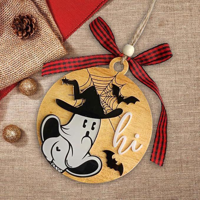 

Ghost Farmhouse Halloween Wooden Sign with Quotes Funny Farmhouse Skeleton Coffin Decorative Pendant