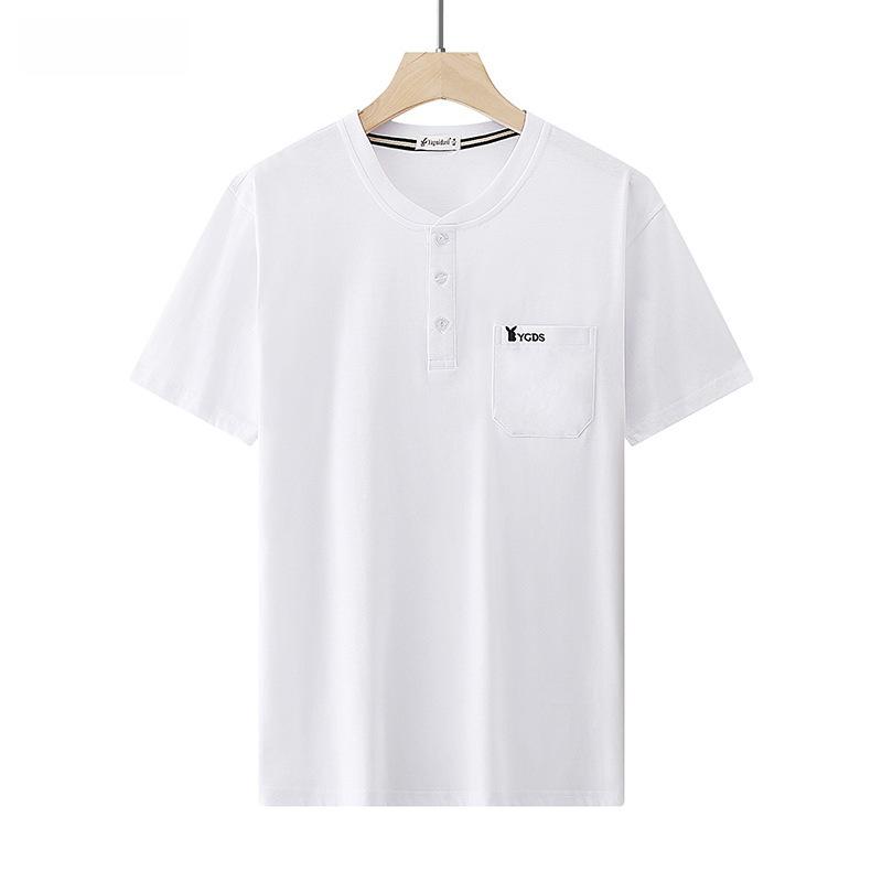 Dad's Monk Collar Short-Sleeve Cotton T-Shirt with Pockets - Loose Fit for Middle-Aged Men, Perfect for Summer